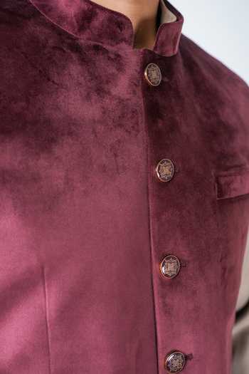 Buy_Madhav Agasti_Maroon Suede Nehru Jacket _Online_at_Aza_Fashions