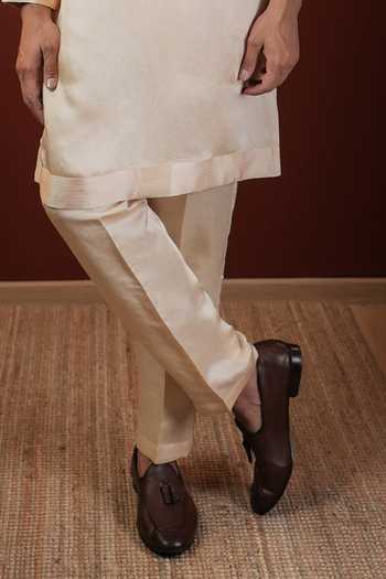 Madhav Agasti_Cream Silk Pintuck Yoke Kurta Set _Online_at_Aza_Fashions