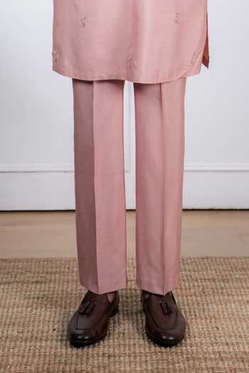 Madhav Agasti_Peach Silk Embroidered Kurta And Pant Set _Online_at_Aza_Fashions