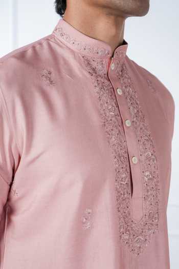 Buy_Madhav Agasti_Peach Silk Embroidered Kurta And Pant Set _Online_at_Aza_Fashions