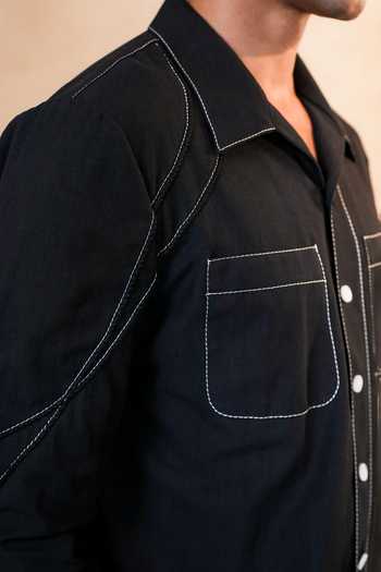 Shop_Madhav Agasti_Black Handloom Cotton Hand Embroidered Shirt And Trouser Set _Online_at_Aza_Fashions