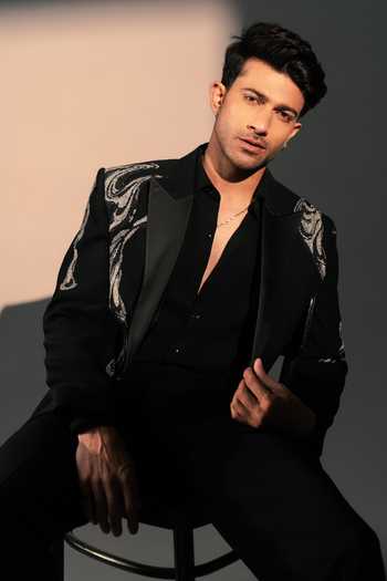 Rohit Doshi_Black Polyester Chrome Fall Embellished Blazer _Online_at_Aza_Fashions