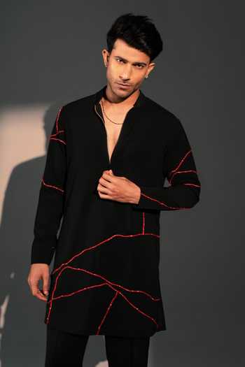 Rohit Doshi Black Cherry Embroidered Kurta 