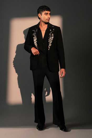Rohit Doshi_Black Polyester Blazed Authority Embellished _Online_at_Aza_Fashions