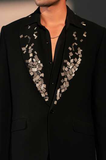 Buy_Rohit Doshi_Black Polyester Blazed Authority Embellished _Online_at_Aza_Fashions