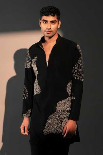 Buy_ROHIT DOSHI_Black Polyester Multiverse Embroidered Kurta _Online_at_Aza_Fashions