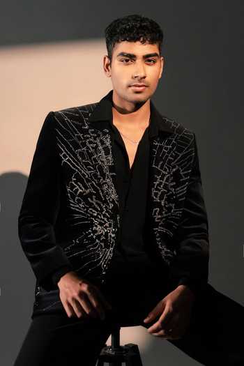 ROHIT DOSHI_Black Velvet Craqulon Embellished Blazer _Online_at_Aza_Fashions