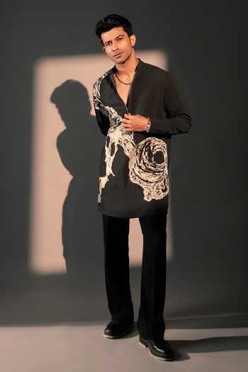 Buy_Rohit Doshi_Grey Ancient Layers Embroidered Kurta _Online_at_Aza_Fashions