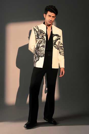 ROHIT DOSHI_Off White Polyester Ancient Layers Bandhgala Jacket _Online_at_Aza_Fashions