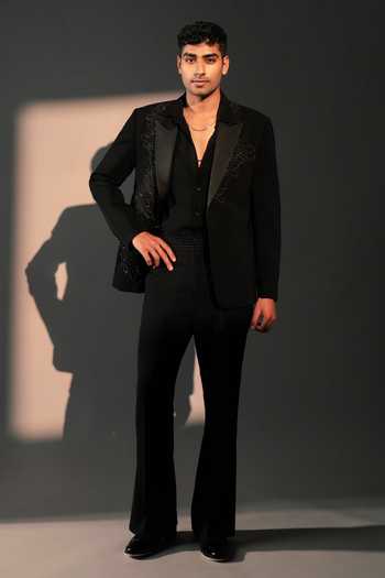 ROHIT DOSHI Black Polyester Erosia Embroidered Blazer Online at Aza Fashions ROHIT DOSHI_Black Polyester Erosia Embroidered Blazer _Online_at_Aza_Fashions