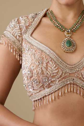 Buy_Chaashni By Maansi And Ketan_Gold Net Sweetheart Neck Sequin Stone Embellished Bridal Lehenga Set _Online_at_Aza_Fashions
