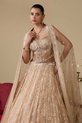 Chaashni By Maansi And Ketan_Gold Net Sequins, Beads, Zari, Stones Sweetheart Embroidered Corset Lehenga Set _Online_at_Aza_Fashions