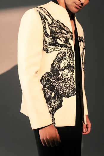 Buy_Rohit Doshi_Off White Polyester Embroidery Ancient Layers Bandhgala And Pant Set _Online_at_Aza_Fashions