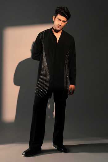 Rohit Doshi Carbon Embroidered Kurta & Pant Set 