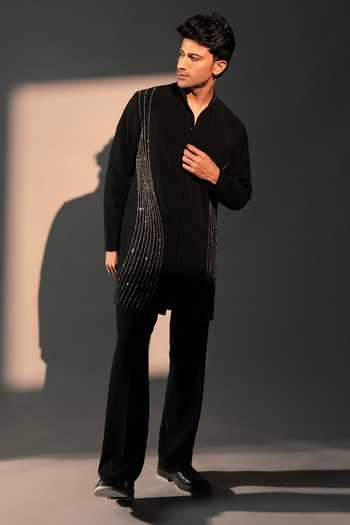 Rohit Doshi Carbon Embroidered Kurta & Pant Set 
