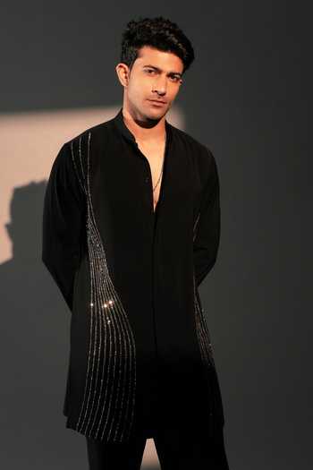 Buy_Rohit Doshi_Black Polyester Carbon Embroidered Kurta And Pant Set _Online_at_Aza_Fashions