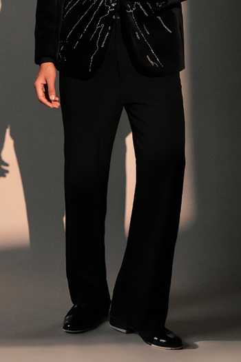 Rohit Doshi_Black Velvet, Polyester Craqulon Embroidered Suit And Pant Set _Online_at_Aza_Fashions