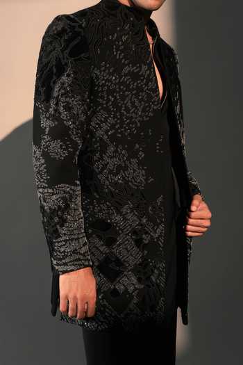 Buy_Rohit Doshi_Black Polyester Feral Forest Embroidered Jacket And Kurta Set _Online_at_Aza_Fashions