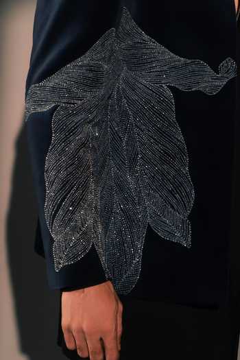 ROHIT DOSHI_Navy Polyester, Velvet Sequins Glazure Embroidered Bandhgala And Kurta Set _at_Aza_Fashions