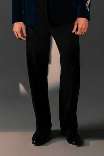 Rohit Doshi_Teal Velvet, Cotton Metal Melt Embroidered Suit And Pant Set _Online_at_Aza_Fashions