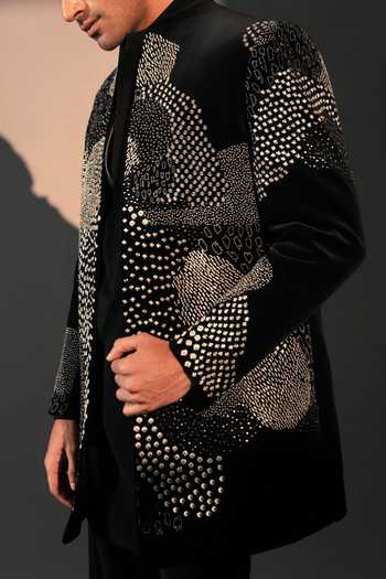 Buy_ROHIT DOSHI_Black Multiverse Embroidered Jacket And Kurta Set _Online_at_Aza_Fashions