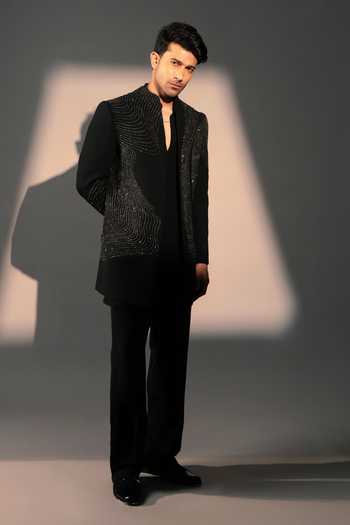 ROHIT DOSHI Scarlet Embroidered Jacket & Kurta Set 