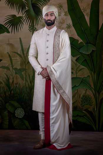 Punit Arora_Ivory Silk Tonal Dori Embroidered Sherwani Set _at_Aza_Fashions