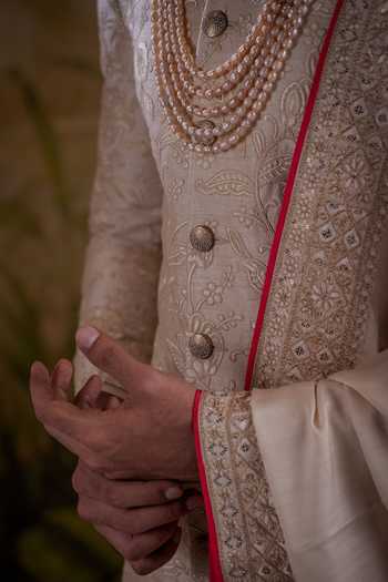 Punit Arora_Peach Silk Floral Thread Embroidered Sherwani Set _at_Aza_Fashions