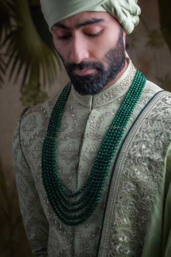 Buy_Punit Arora_Green Silk Thread Embroidered Sherwani Set _Online_at_Aza_Fashions