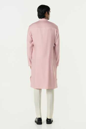 Line Out Line_Pink Chanderi Axis Embroidered Kurta _at_Aza_Fashions