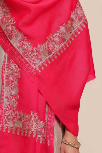 SHAZA_Fuchsia Forest Embroidered Woolen Stole _Online_at_Aza_Fashions