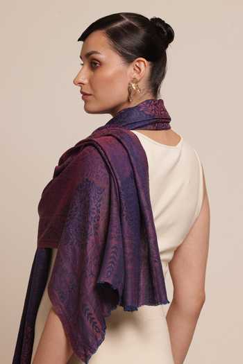 SHAZA_Purple Wool Kani Weave Stole _Online_at_Aza_Fashions