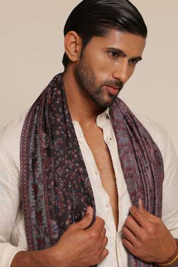 SHAZA_Multi Color Wool Kani Woven Stole _Online_at_Aza_Fashions