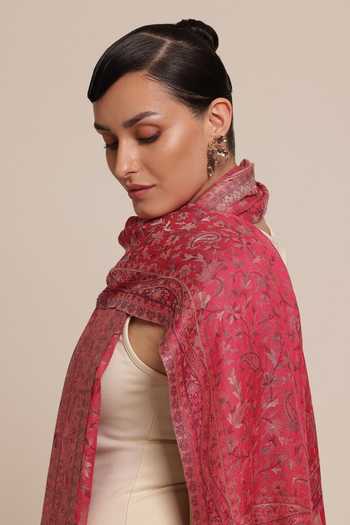 Shop SHAZA Pink Wool Kani Stole at Aza Fashions Shop_SHAZA_Pink Wool Kani Stole _at_Aza_Fashions