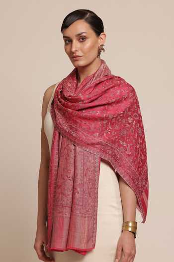 Buy SHAZA Pink Wool Kani Stole at Aza Fashions Buy_SHAZA_Pink Wool Kani Stole _at_Aza_Fashions