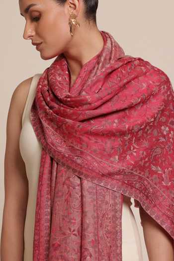 SHAZA Pink Wool Kani Stole Online at Aza Fashions SHAZA_Pink Wool Kani Stole _Online_at_Aza_Fashions