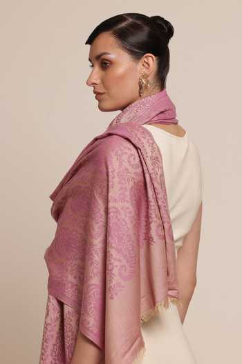 SHAZA_Pink Kani Woven Wool Stole _Online_at_Aza_Fashions