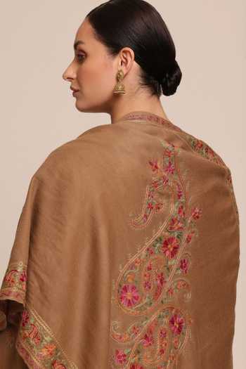 SHAZA Beige Forest Embroidered Stole Online at Aza Fashions SHAZA_Beige Forest Embroidered Stole _Online_at_Aza_Fashions