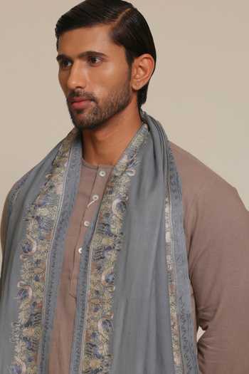 SHAZA_Blue Forest Artwork Embroidered Stole _Online_at_Aza_Fashions