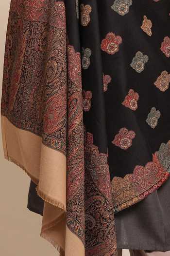 SHAZA_Black Antique Fine Wool Kani Shawl _Online_at_Aza_Fashions