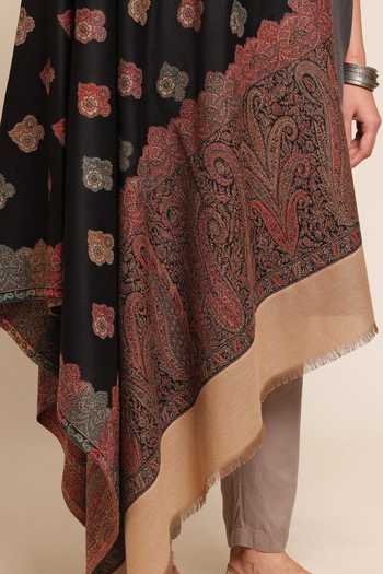 Buy_SHAZA_Black Antique Fine Wool Kani Shawl _Online_at_Aza_Fashions