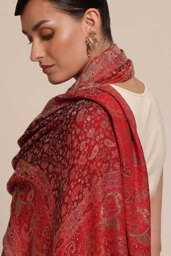 SHAZA_Multi Color Floral Kani Wool Reversible Shawl _Online_at_Aza_Fashions
