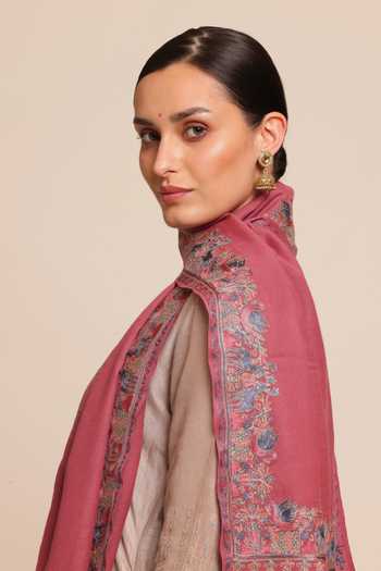 SHAZA Forest Embroidered Wool Stole 