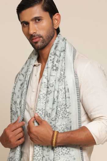 SHAZA_Green Wool Forest Heritage Stole _Online_at_Aza_Fashions