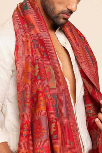 SHAZA_Multi Color Wool Forest Print Heritage Stole _Online_at_Aza_Fashions
