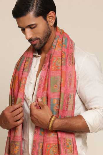 SHAZA_Multi Color Wool Checks Print Heritage Stole _Online_at_Aza_Fashions