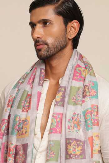 SHAZA_Multi Color Check Print Wool Heritage Stole _Online_at_Aza_Fashions