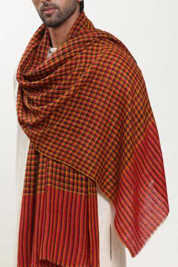 SHAZA_Red Pashmina Palla Check Heritage Shawl _Online_at_Aza_Fashions