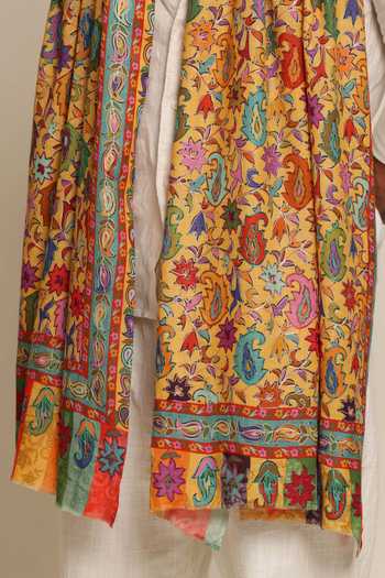 SHAZA_Multi Color Silk Floral Print And Embroidered Stole _Online_at_Aza_Fashions