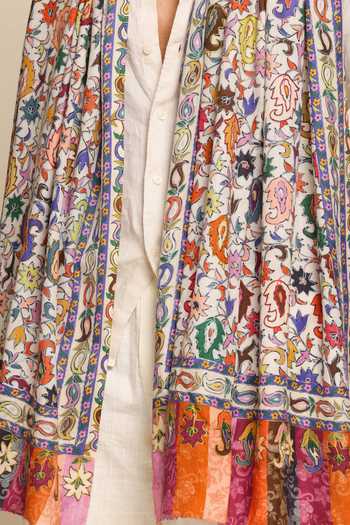 SHAZA_Multi Color Silk Printed And Embroidered Stole _Online_at_Aza_Fashions